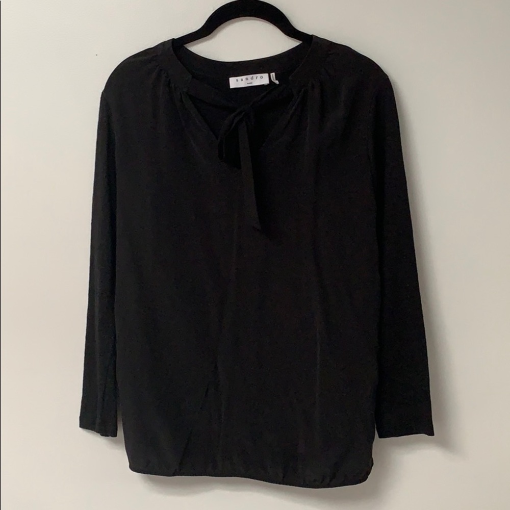 Silk and linen blend neck tie long sleeve top